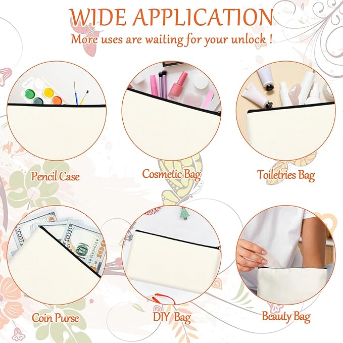 Legigo Blank Canvas Bag Zipper Pouch Makeup Bags Bulk - Multi-Purpose Canvas Pencil Pouch with Sturdy Zipper, Cosmetic Bag Travel Toiletry Bag for DIY Craft Projects, Storage (8.3 x 5 inches)