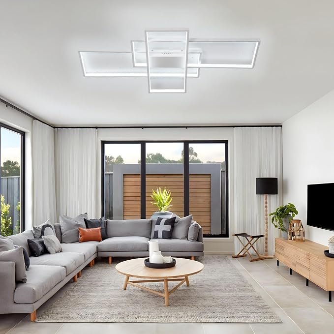 35″ 50W Modern Ceiling Light 3000-6500K Dimmable Kitchen Light Fixtures | Timer Night light Memory function Adjustable brightness color temperature Flush Mount Light Fixture remote control Bedroom