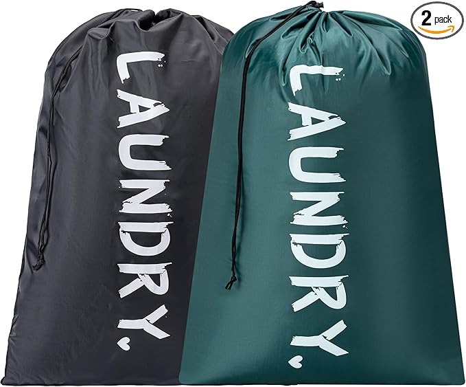 2 Pack 28" x 40"Travel Laundry Bag, Machine Washable Dirty Clothes Organizer with Drawstring,Large Enough to Hold 4 Loads of Laundry, Easy Fit a Laundry Hamper or Basket Travel Essentials