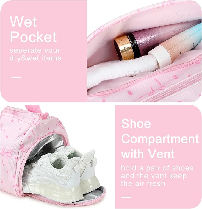BLUBOON Duffle Bag Girls Kids Cute Gym Bag with Shoes Compartment & Wet Separation Waterproof Sports Overnight Travel Bag