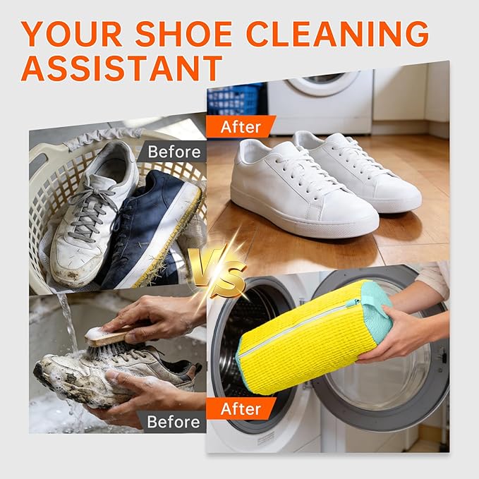 1PCS Shoes Washing Machine Bags, Laundry Shoe Bag for Washer and Dryer, Reusable and Durable Zipper Sneaker Shoe Washing Bag, Tennis Shoes Cleaning Bag for All Shoe Types (Yellow)