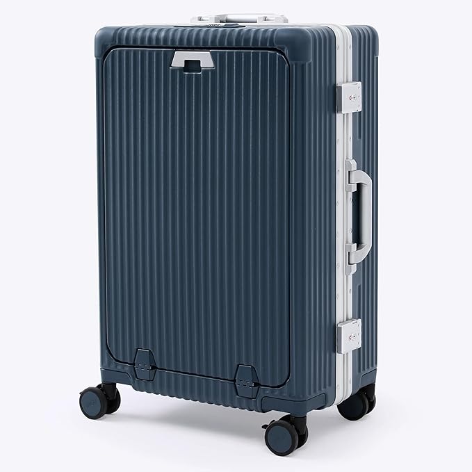 Nobl Travel Zipperless Check In Suitcase - Aluminum Frame, Medium Check In luggage 27x17.5x10.4 Airline Approved by Noble Travel - Polycarbonate Shell - TSA Locks, 360° Spinner Wheels - Midnight Blue