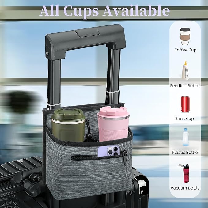 WRINGKIT 2 Pack Luggage Cup Holder for Suitcases, Free Hand Travel Cup Holder, Portable Drink Carrier Caddy, Suitcase Drinks Beverage Holder, Travel Carry-On Accessories Gifts for Flight Travelers