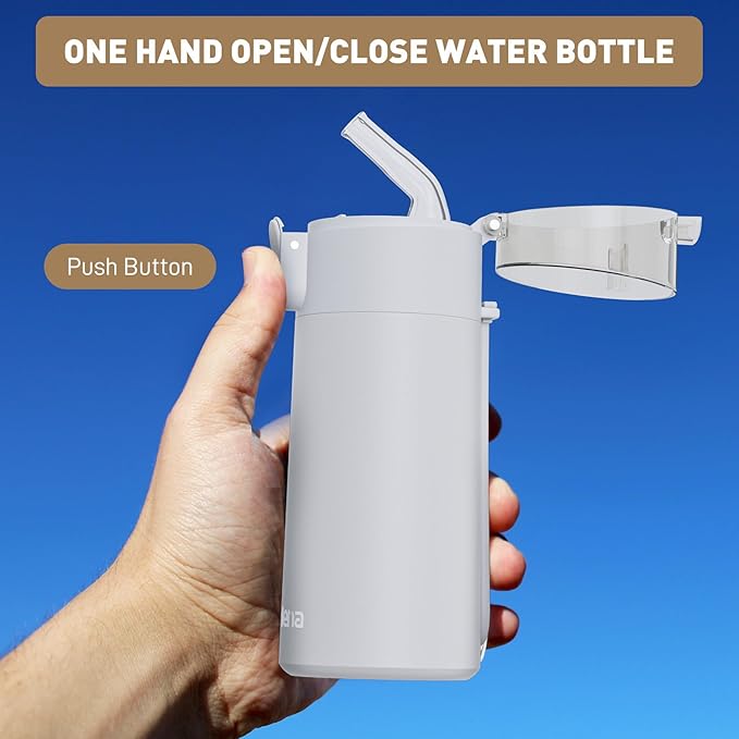 5oz Small Water Bottles with Straw, Mini Water Bottle One-Hand Open Design, Leak-Proof Locking Lid for Hot&Cold Drinks, Small Travel Water Bottle - 100% Leakproof for School, Travel...(Light Grey)