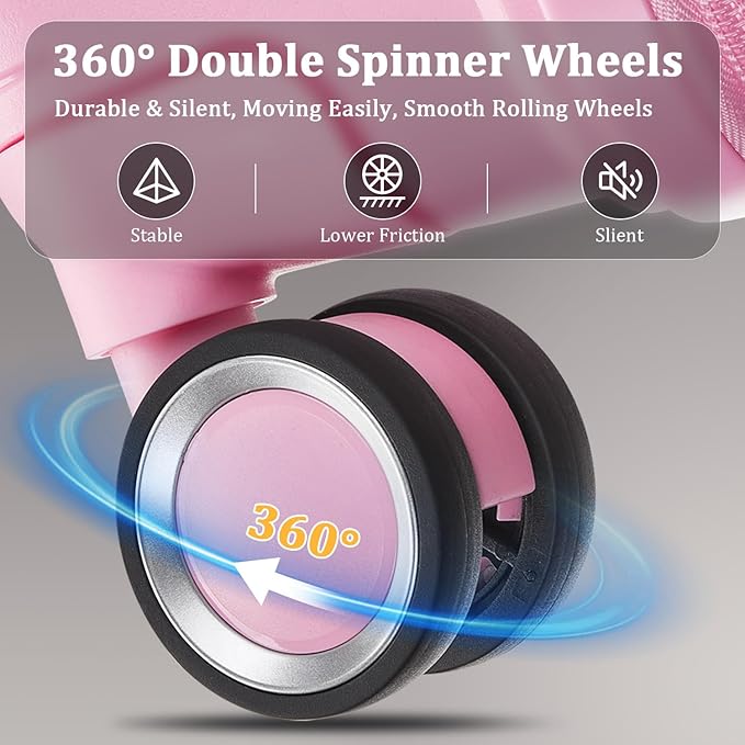 4 Piece Expandable Hardshell Pink Luggage Sets with Spinner Wheels, Lightweight Travel Suitcase Set with TSA Locks, 20 inch Carry On for Women (Pink#B, 4 Piece Set)