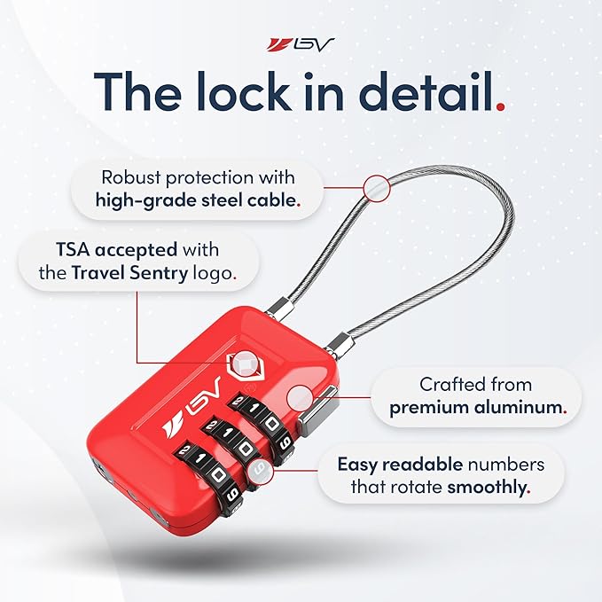 TSA Accepted Luggage Travel Lock, Set-Your-Own Combination Lock for School Gym Locker, Golf Bag, Luggage Suitcase Baggage Locks, Filing Cabinets, Toolbox, Case (Red, 4 Pack)