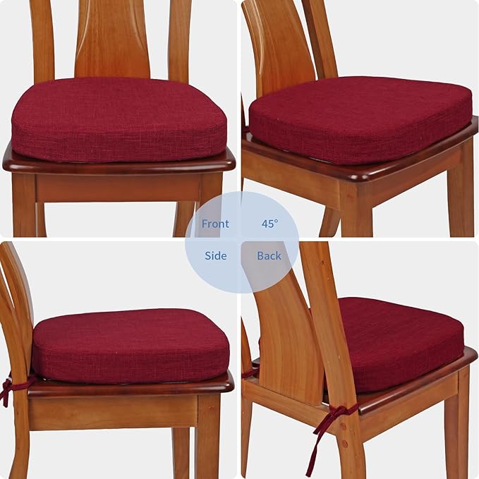 BUYUE Thickened 2.5" Dining Chair Cushions Set of 4, U-Shape High Density Foam Comfortable Chair Pads for Kitchen, Slip Resistant Indoor Seat Cushions (4 PCS, Red)