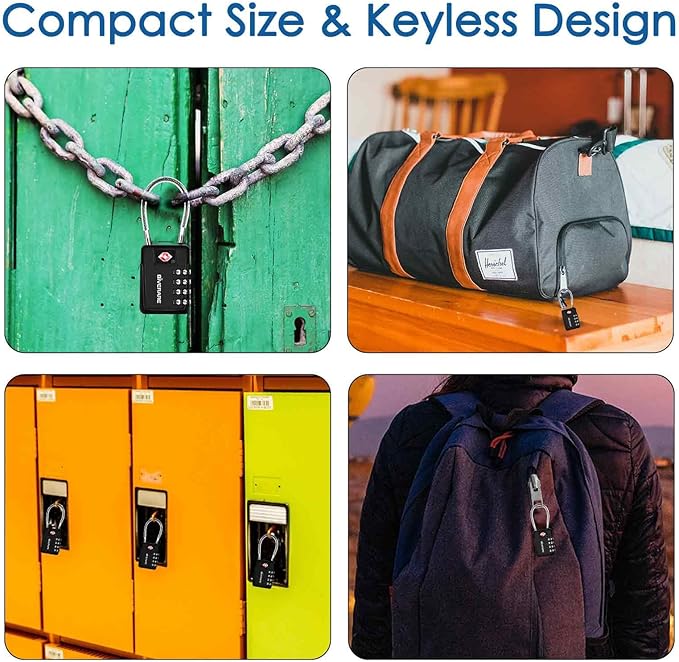 2 Pack TSA Approved Travel Luggage Locks 4-Digit, Metal Cable Suitcase Combination Lock, Alloy Keyless Zipper Padlocks, TSA Accepted Compatible Padlock for Gym Locker, Golf Bag Case, Anti Theft-Black