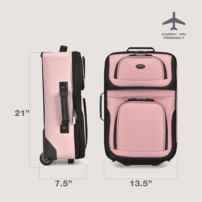 U.S. Traveler Rio Lightweight Softside Rolling Carry-on Suitcase, 2-Wheel Single, Pink