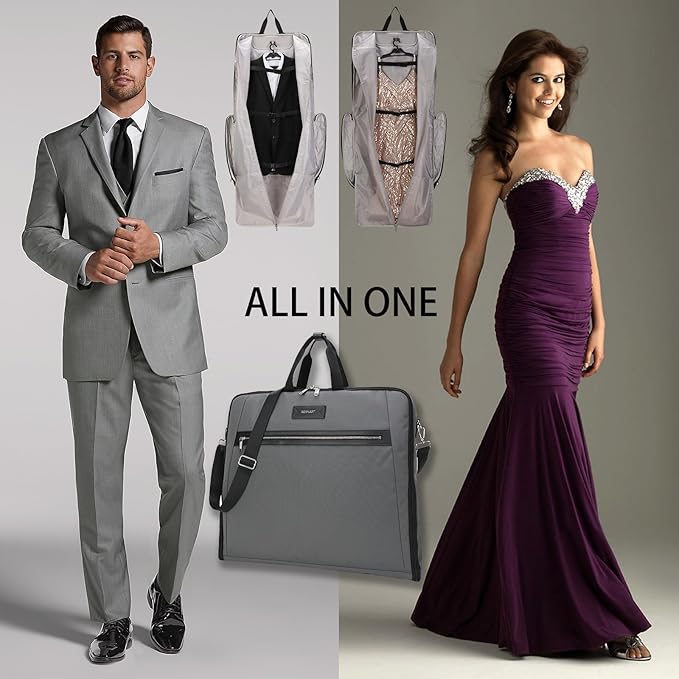 BE SMART Waterproof Foldable Garment Bags for Travel, 51" Large Travel Hanging Bags for Clothes, Carry on Suit Bag with Strap for Men Women, Wrinkle Free Luggage Suit Cover for Business Trips(Grey)