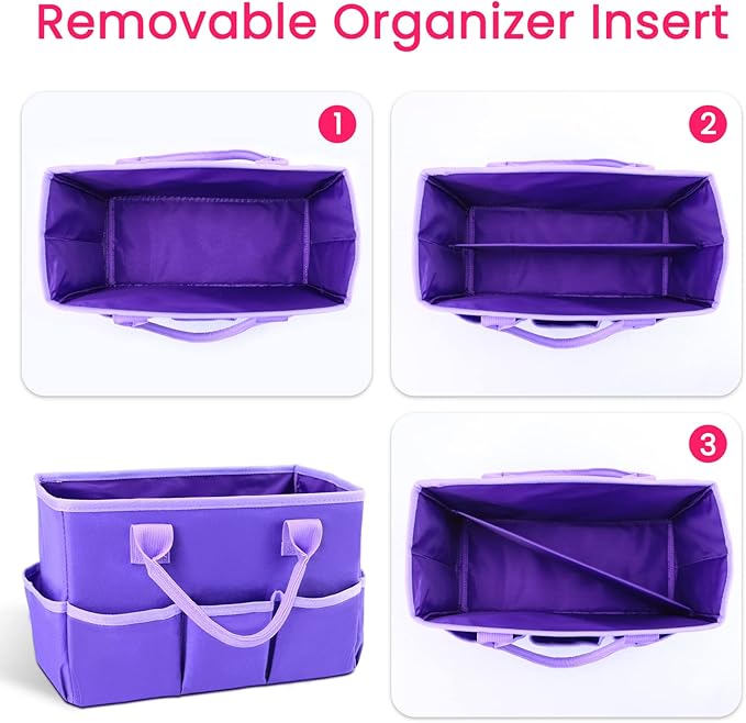 Godery Desktop Tote and Organizer, Teacher Helper caddy Bag for Arts, Books, Stationery, Office Desk Organization, Make-up Storage with Handles for Travel (PINK)