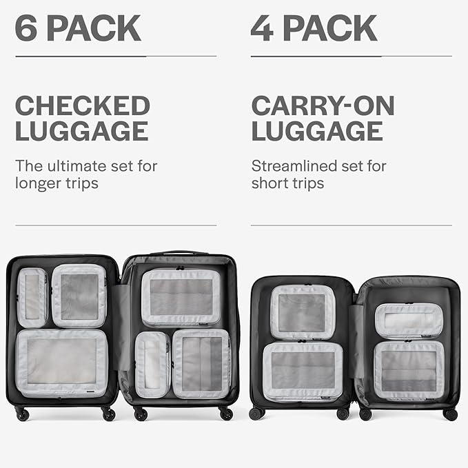Aerotrunk Compression Packing Cubes for Travel - Luggage Organizer Bags - Double Zipper Packing Cubes for Suitcases (12-Pack, Light Grey)