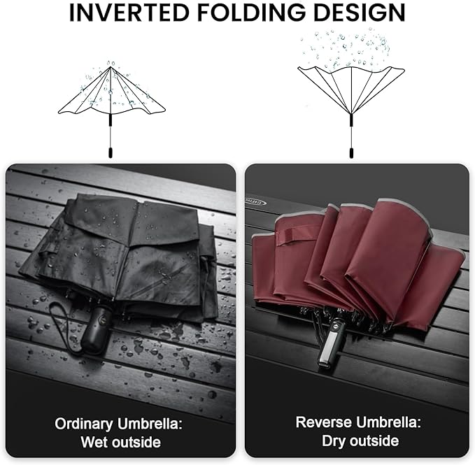 G4Free 54/62 Inch Windproof Inverted Umbrella with Reflective Stripe Large Compact Reverse Golf Umbrella for Rain 10 Ribs Double Canopy Travel Umbrella Automatic Open Close