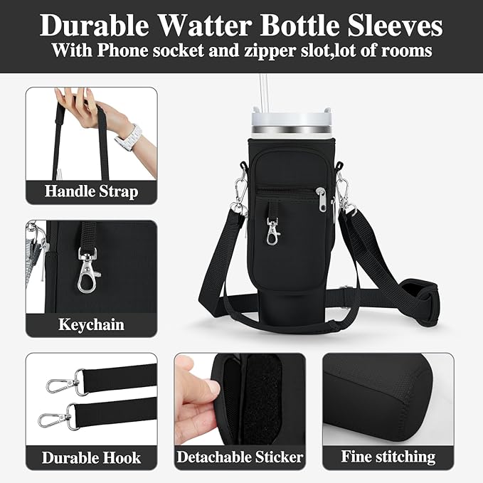 linmaya Water Bottle Carrier Bag for Stanley Cup 40/30oz with Phone Holder Pockets,Neoprene Water Bottle Cross-body Bag with Adjustable Shoulder & Hand Strap Stanley Cup Accessories
