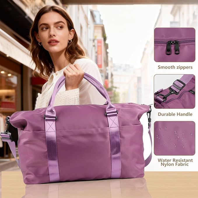 Weekender Duffel Bags for Women, Purple Travel Totes Bag for Airplane Essentials, Overnight Bags for Women with Trolley Sleeve, Large Carry On Hospital Bag for Labor and Delivery, Sport, Gym