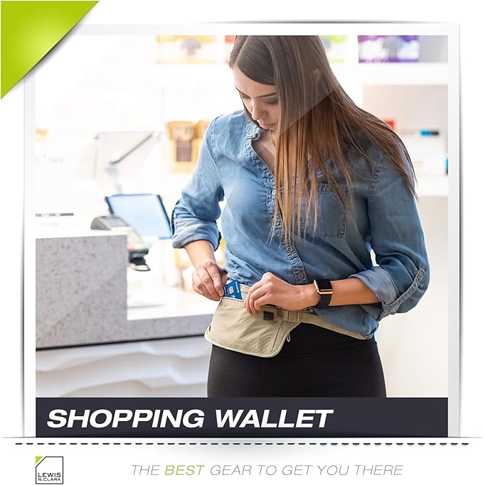 Lewis N. Clark Travel Money Belt Pouch, Slim RFID Blocking Anti Theft Waist Stash Pouches for Cash, Cards and Passport Holder