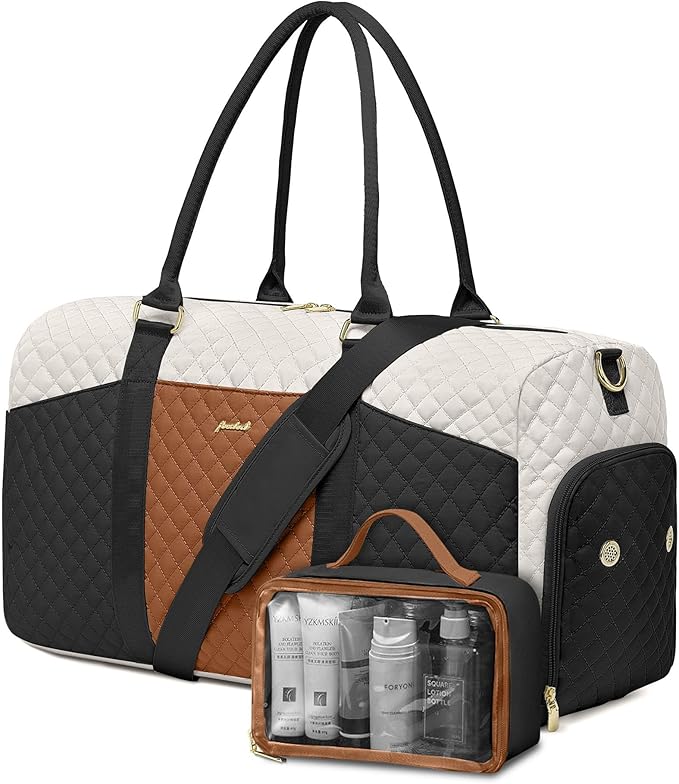 Women Weekender Travel Duffle Bag: Travel Duffel Overnight Bags with Shoe Compartment Large Carry on Tote with Toiletry Bag Weekend Traveling Yoga Gym Hospital Bag for Women with Wet Pocket