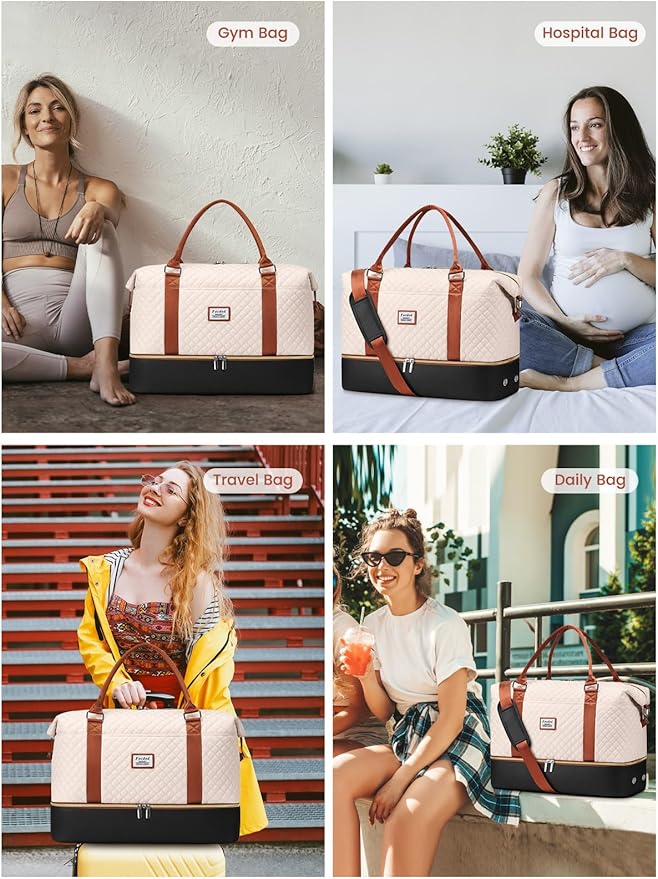 Travel Weekender Duffle Bags for Women: Overnight Bags with Shoe Compartment Large Carry on Weekend Bag with Toiletry Bag & Wet Pocket Tote Duffel Hospital Bag for Women Labor Delivery