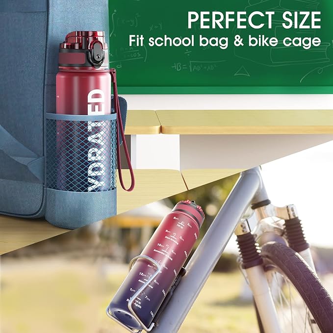 Sahara Sailor Water Bottle, 32/25/17oz Durable and Leakproof Water Bottles Motivational with Time Marker, Tritan, BPA Free, Wide Mouth with Easy Clean Brush for Gym, Travel, School, Office (1 Bottle)