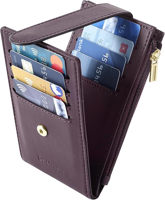 Chelmon Womens Wallet Slim RFID Blocking Bifold Multi Card Case Wallet with Zipper Pocket (Wine Red)
