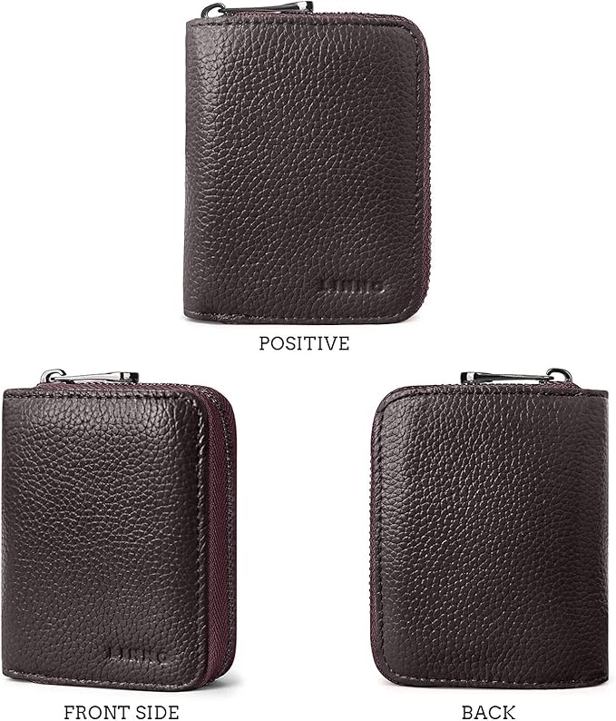 Linno RFID 20 Slots Credit Card Holder Genuine Leather Small Wallet for Women or Men with Zipper