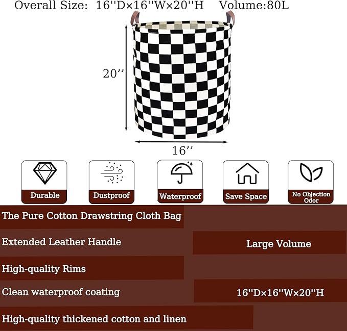 Waterproof Laundry Hamper Collapsible Laundry Basket Leather Handle Laundry Bag Large Clothes Storage Toy Organization for Bathroom Bedroom Laundryroom College Dorms (Hege-002)