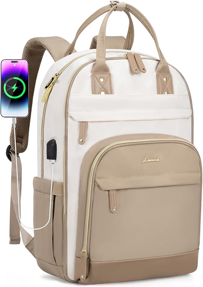 LOVEVOOK Backpack for Women,Laptop Backpack Women,Fits 17 Inch Laptop Bag,School Backpacks,Fashion Travel Work Anti-theft Bag,Waterproof Business Computer College Backpack Purse,Beige-Khaqi