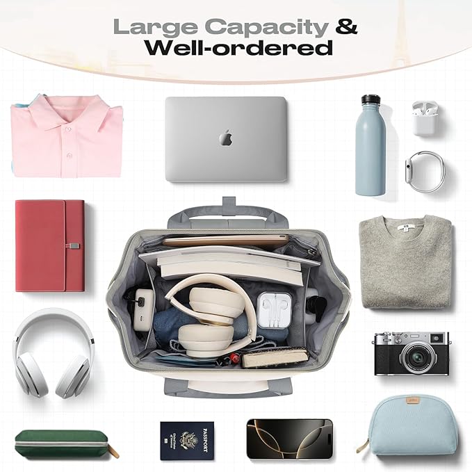 Maelstrom Travel Backpack for Women Men,Laptop Backpack Fits 15.6-17.3 Inch Laptop, Nurse/Work Bag with Insulated Lunch Box (Gray-beige)