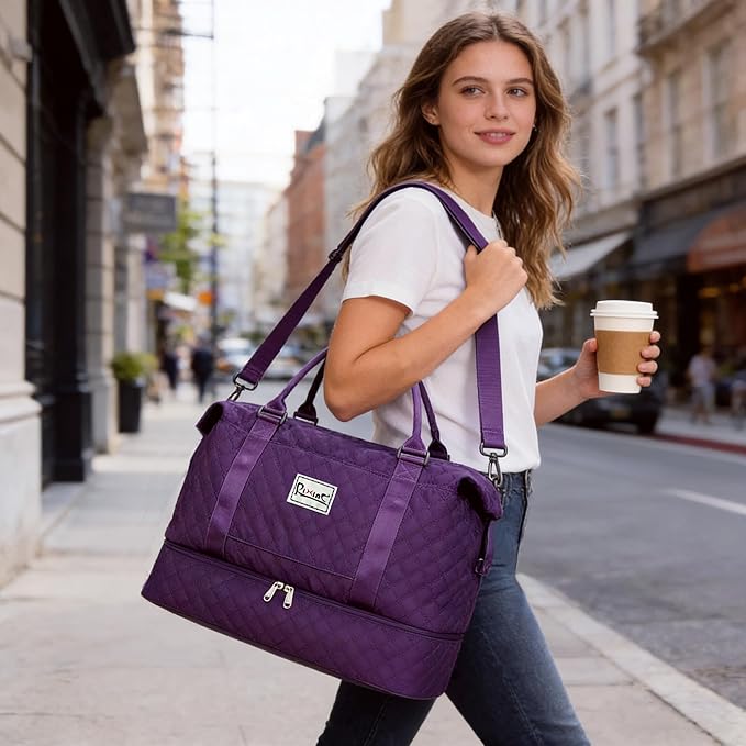 Large Travel Duffle Bag Weekender Bags for Women with Shoes Compartment, Travel Duffel Tote Carry on Overnight Bag for Travel Business Trips, Sport Yoga Gym Bag with Wet Pocket (Dark Purple)