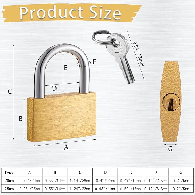 2 Pcs Small Solid Brass Locks with Keys, 20mm + 25mm Mini Key Locks, for Luggage, Backpack, Gym Locker, Jewelry Box (20-25mm)