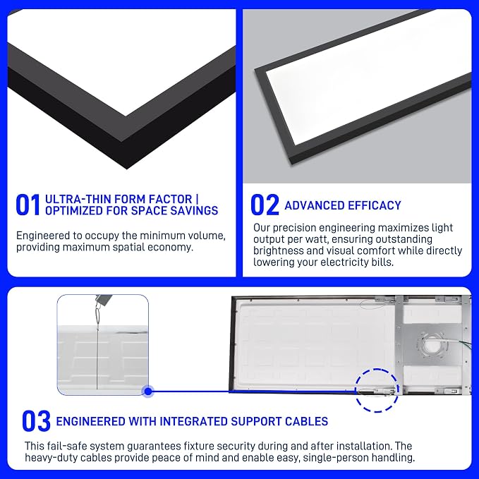 hykolity 1x4 LED Flat Panel Light,4800LM,3CCT 3000K/4000K/5000K | 48W Dimmable Edge-Lit Ceiling Fixture,Built-in Driver, Flush Mount Light Fixture for Kitchen,Garage,Office,Workshop,2 Pack