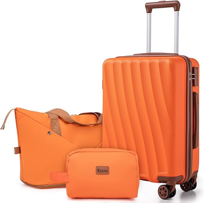 Carry on Luggage Sets 22x14x9 Airline Approved Durable Travel Luggage Suitcases with Wheels,ABS Hard Case Suitcases with Spinner Wheels,(Orange,3 Piece Sets(20"/DB/TB))