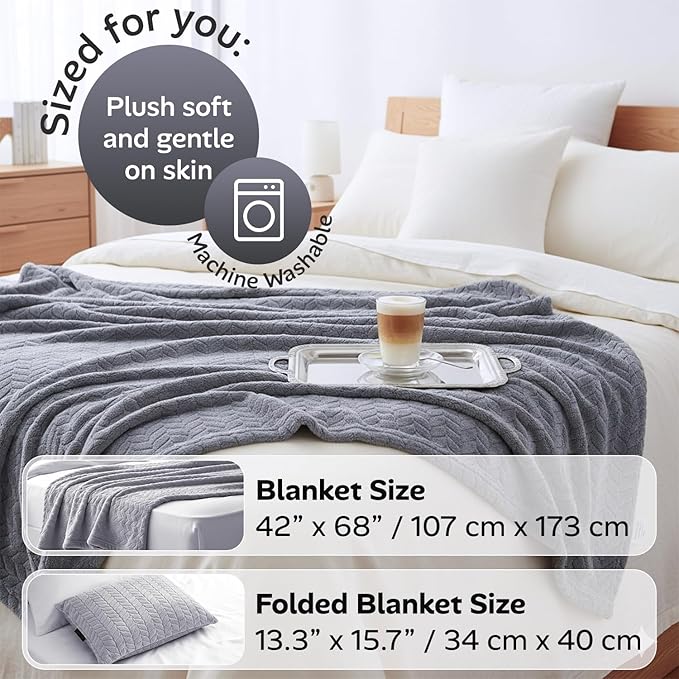 Proglobe Travel Blanket and Pillow - Ultra Soft Lightweight Fleece Blanket for Airplane, Car, Camping, Bus, Travel - Portable Cozy Blanket for Men, Women, Kids - Grey 42" x 68"