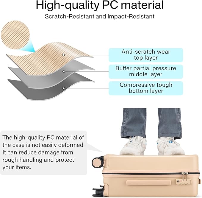 Hanke Hard Shell Luggage Sets 3 Pieces, Carry On and Checked Luggage Sets with Spinner Wheels, Durable PC Hardside Rolling Suitcase for Travel (16/24/28 Inch,Cuba Sand)