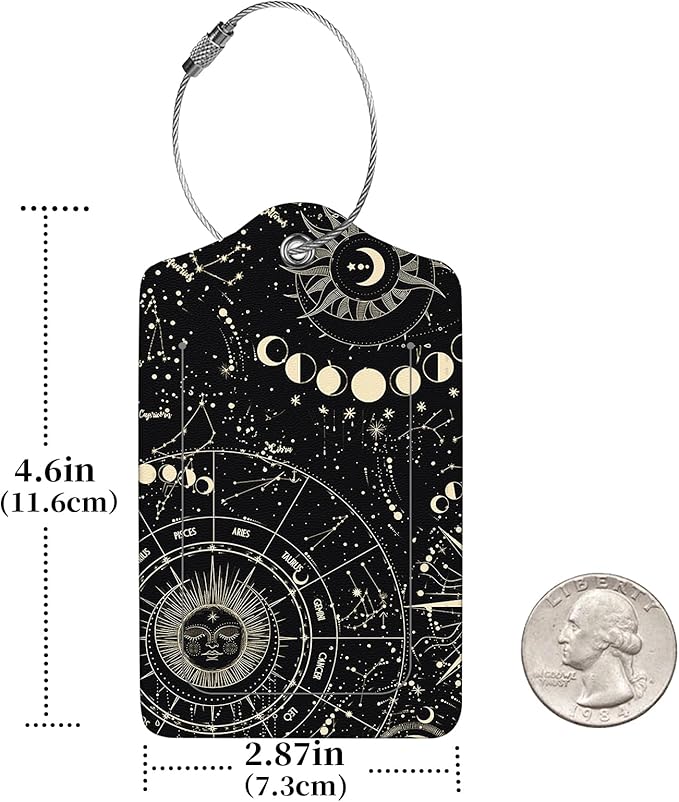2 Pcs Luggage Tags for Suitcase, Cute Unique PU Leather Travel Bag Tag with Privacy Cover ID Label Address Card and Durable Metal Ring Suitable for Men Women Children Backpack,Cosmic Constellation