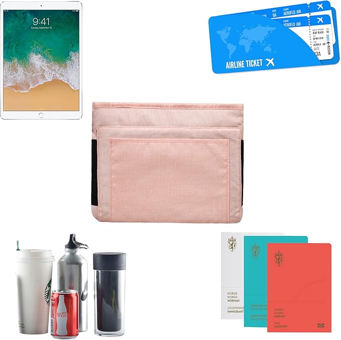 riemot Luggage Travel Cup Tablet Holder - Hold Ipad Books Passports Tickets Water Bottles - Fits Roll on Suitcase Handles - Gifts for Flight Attendants Travelers Accessories Pink