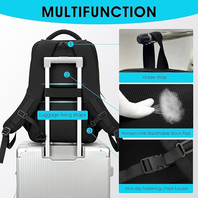 DUSLANG 15.6 Inch Laptop Backpack for Travel Water Resistant College Backpack for Men Women Laptop Bag with USB Charging Port Business Backpack,Black