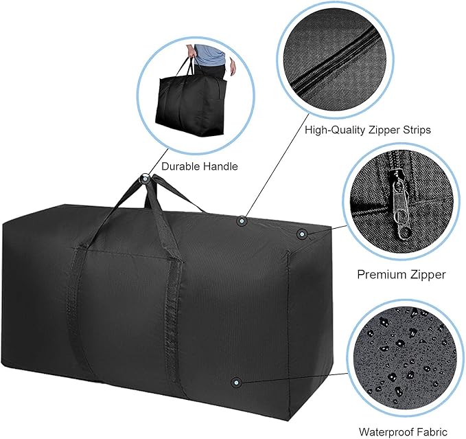 Extra Large Moving Bags with Strong Zippers & Carrying Handles, Storage Bags Storage Totes for Clothes, Moving Supplies, Space Saving, Oversized Storage Bag Organizer for Moving, Traveling (4 Pack)