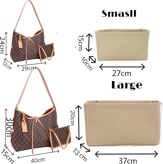 Felt Purse Organizer with Zipped, Bag Organiser Insert for Women,Perfect for carrycall Neverfull Tote (Beige, large)