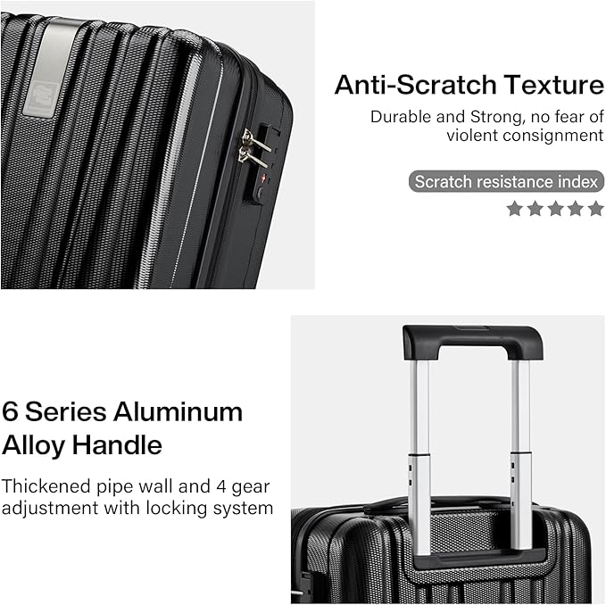 Hanke 16 Inch Underseat Carry on Suitcases with Wheels,Lightweight Hard Shell Carry on Luggage for Weekender,Travel Approved Small Suitcase,Travel Luggage for Womem Men,Jet Black.