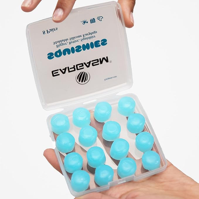 Eargasm Squishies - Blue Moldable Multipurpose Noise Reduction Noise Cancelling Waterproof Airtight Ear-Plugs for Sleeping, Snoring, Working, Studying, Swimming and More - Storage Case Included