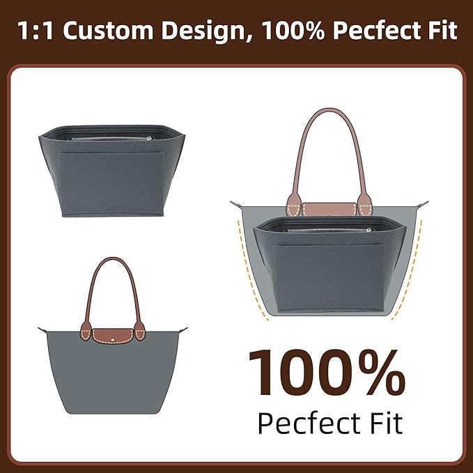 Doxo Felt Purse Organizer Insert for Longchamp Le Pliage L Handbag Insert (Light Grey, Large)