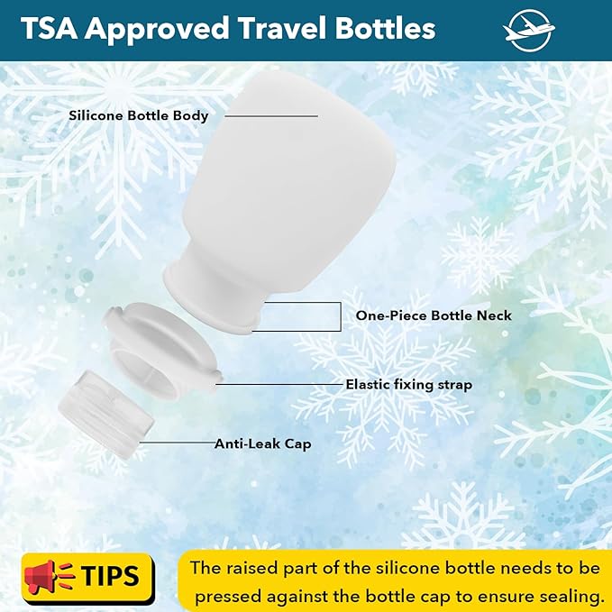 1oz Silicone Travel Bottles for Toiletries (4-Pack), TSA Approved Leakproof Toiletry Bottles with Locking Lid, Refillable Travel Size Containers for Shampoo, Body Wash, Camping & Trips (Grey White)