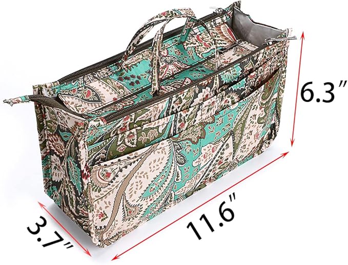 BTSKY New Printing Handbag Organizers Inside Purse Insert-High Capacity 13 Pockets Bag Tote Organizer with Handle Peacock Flower
