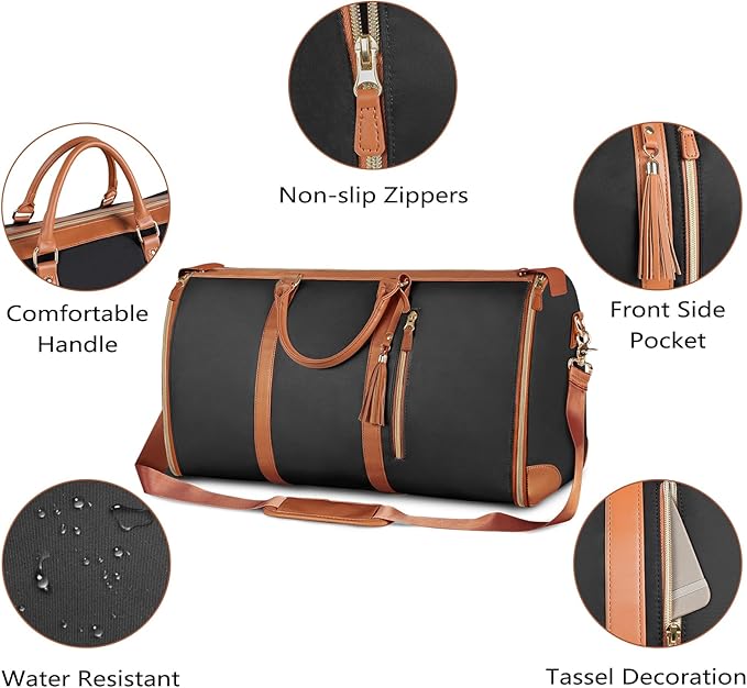 Ytonet Garment Duffle Bag, Convertible Carry on Garment Bags for Travel for Women, Water Resistant Travel Bags with Shoe Pouch, 2 in 1 Hanging Suitcase Suit Overnight Bag, Black, Large