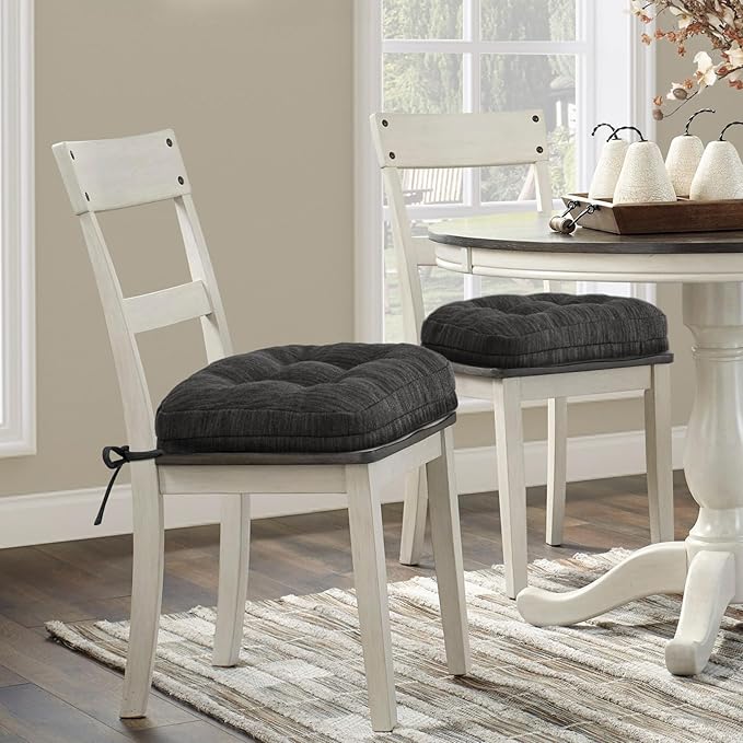 Shinnwa Kitchen Chair Cushions Set of 6, Dual-Layer Memory Foam Dining Chair Cushions, Patented Design Seat Pads with Ties, 16.5 x 16.5 x 3.5in, 6 Pack, Charcoal