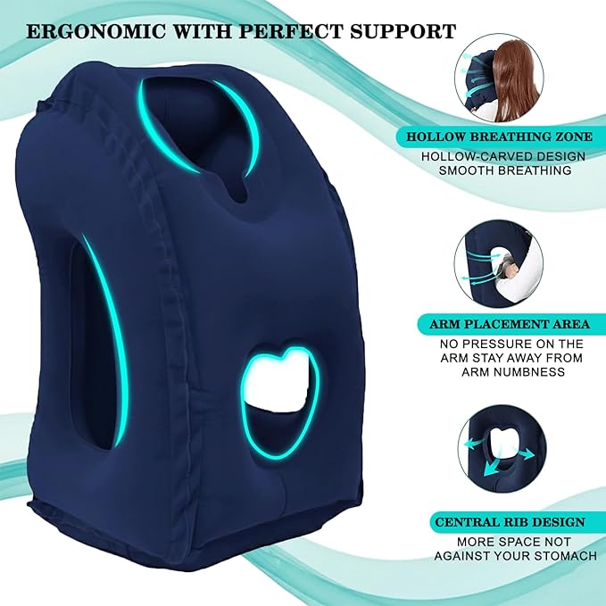 Inflatable Travel Pillows for Airplane, Blow Up Neck Pillow for Sleeping for Long Flight Support Neck,Head & Shoulder, Used for Travelling Car/Airplane/Office Nap-Comes with Eye Mask and Earplugs_Blue
