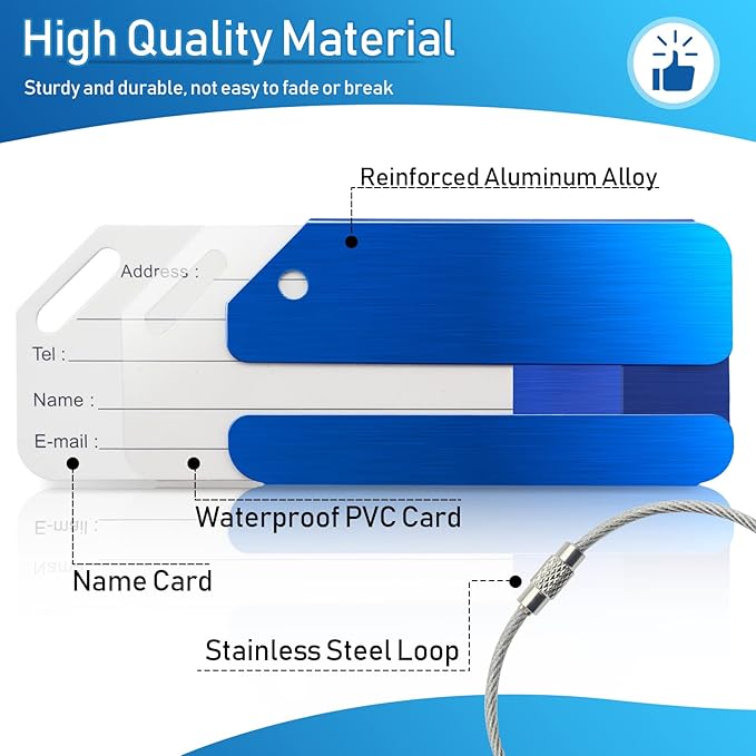 6 Pack Aluminum Luggage Tags for Suitcases with Name ID Card, Durable Luggage Name Tags Identifier, Travel Tags for Luggage Baggage