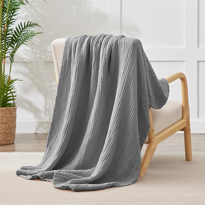 100% Cotton Muslin Blanket 40" x 40", Breathable and Lightweight Cotton Throw Blankets, Soft Cooling Summer Gauze Blanket for All Season, Grey