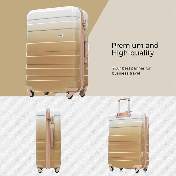 Merax 3 Piece ABS Hardshell Luggage Sets Spinner Wheel Suitcase TSA Lock Suit Case, Tan, 20/24/28 Inch